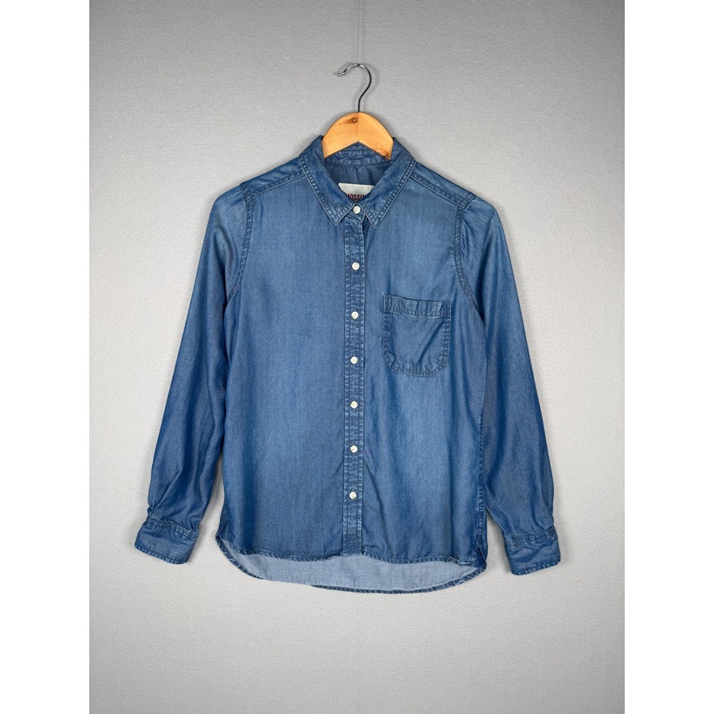 Mossimo Supply Co Lyocell Chambray Button Up Shirt Washed Blue M Casual